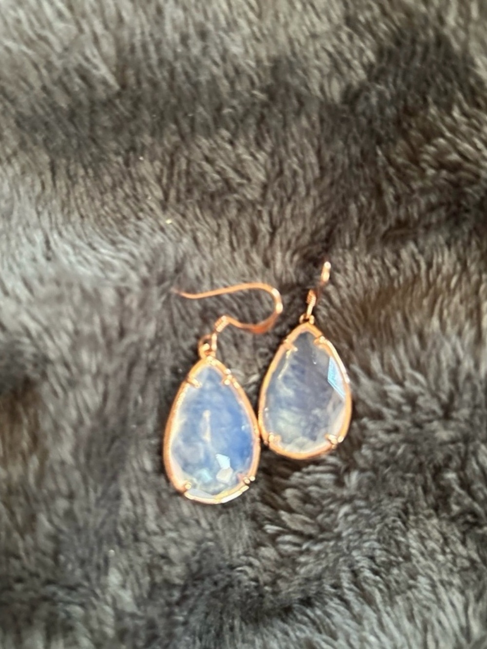 Rose Gold Teardrop Blue Crystal Dangle Earrings